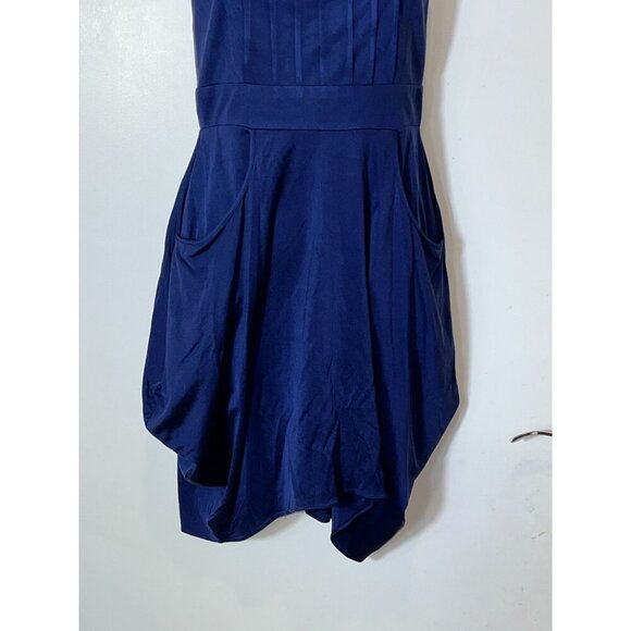 Alice + Olivia Silk Blue Halter Strap Pleated Bodice Asymmetric Mini Dress Small - Picture 3 of 8